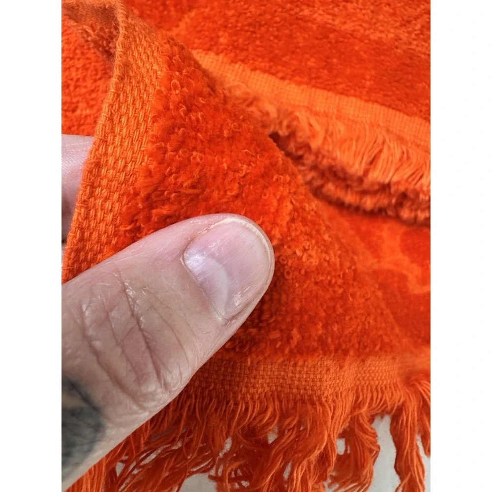 VTG JC Penney Textured Bath & Hand Towel Set Orange 70s MCM Sculpted